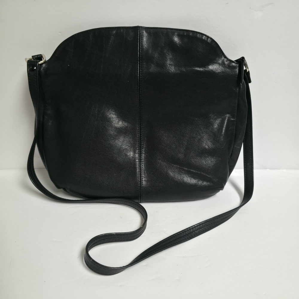 Vintage Black Genuine Leather Shoulder Bag Made in Korea Rounded Purse